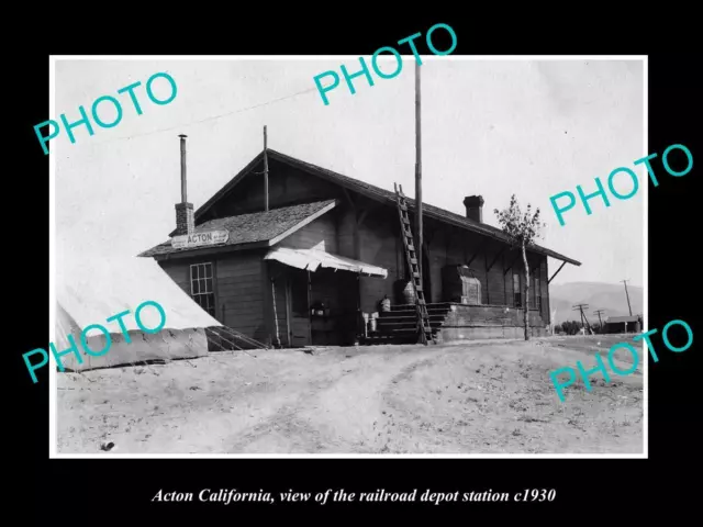 OLD LARGE HISTORIC PHOTO OF ACTON CALIFORNIA THE RAILROAD DEPOT STATION c1930