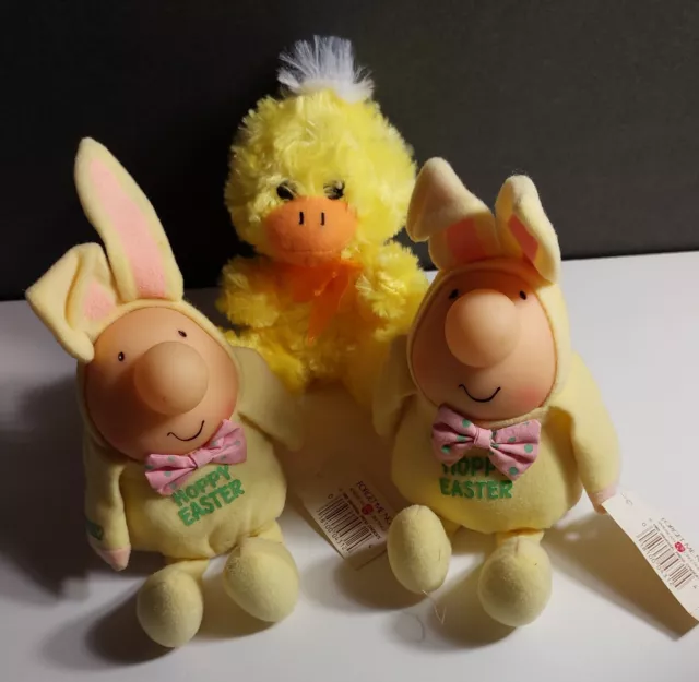 VTG 3 Plush: (2)Ziggy Easter Bunny Rabbit 1986 American Greetings + (1)Baby Duck