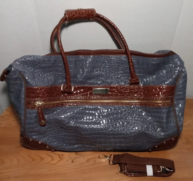 Samantha Brown Luggage Bag On Wheels Blue & Brown Croco Pattern