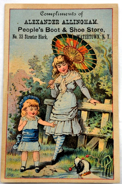 Alexander Allingham People's Boot & Shoe Store Watertown NY Victorian Trade Card