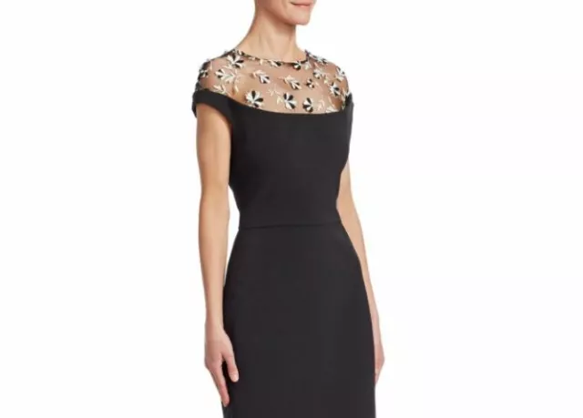 Lela Rose Dress Black Floral-embroidered Tulle Yoke Cocktail Sz 10 NWT $1695 3