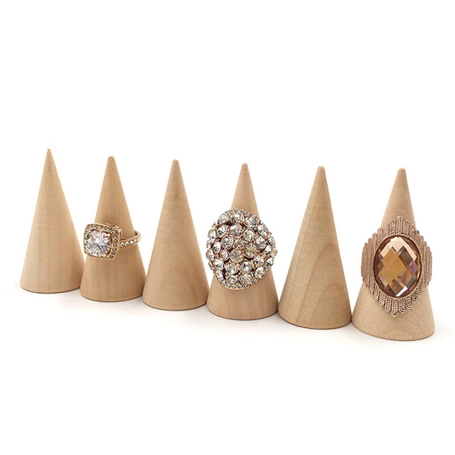 5 Pcs/Set Ring Organizer Wooden Cone Creative Ring Holder Jewelry Display Ho.bf