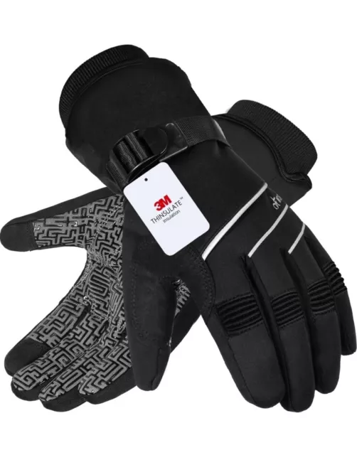 Men's Waterproof 3M Thinsulate Moreok Winter Ski Gloves Black Size M