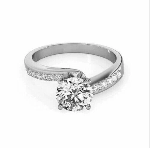 Bague De Fiançailles Or Blanc 14k 2.20ct Moissanite Lab-Created - Taille US 5 à 12, VVS1, Couleur E