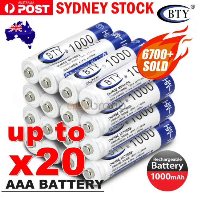 4-20X BTY AAA Rechargeable Battery Recharge Batteries 1.2V 1000mAh Ni-MH OZ