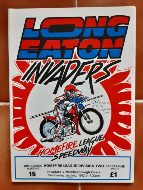 LONG EATON v MIDDLESBROUGH SPEEDWAY PROGRAMME 08/07/1992 (VERY GOOD CONDITION)