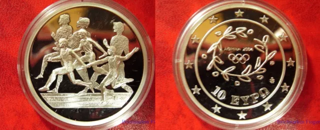 2004 Greece Large Proof Silver-10 Euro- Olympic Runners-Athens