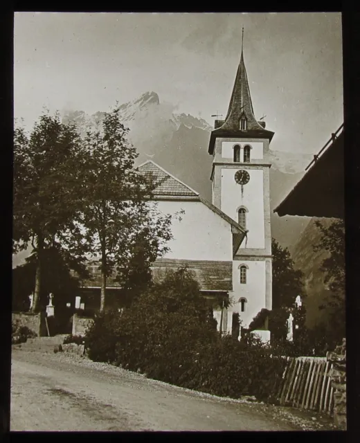 Glass Magic Lantern Slide GRINDELWALD REFORMED CHURCH C1910 PHOTO SWITZERLAND