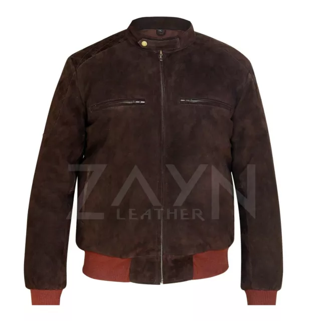 Hombres 100% Cuero ante Real Cazadora Motero Marrón Estilo Casual Acanalado Coat