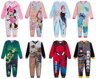 Kids Character 1Onesie Fleece All In One Pyjamas Boys Girls Sleepsuit Pjs Size