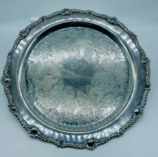 Rare* ANTIQUE HENRY BIRKS & SON Scallop Rideau Plate, 13 in, Footed Serving Tray