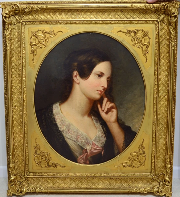 FINE ANTIQUE MID 19th Century Portrait Of A Lady Oil On Canvas Painting ...