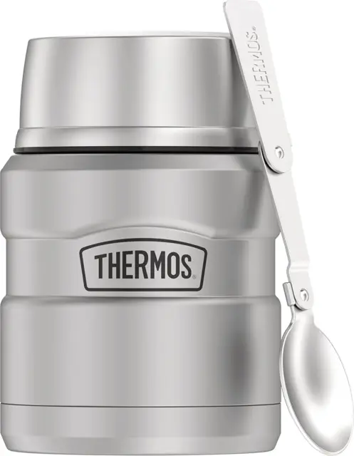 THERMOS Stainless King Vacuum-Insulated Food Jar with Spoon, 16 Ounce, Matte Ste
