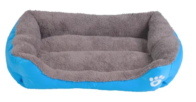 Small Pet Blue Dog Bed Waterproof Paw Bottom Soft Sofa Fleece Warm Cat Bed House
