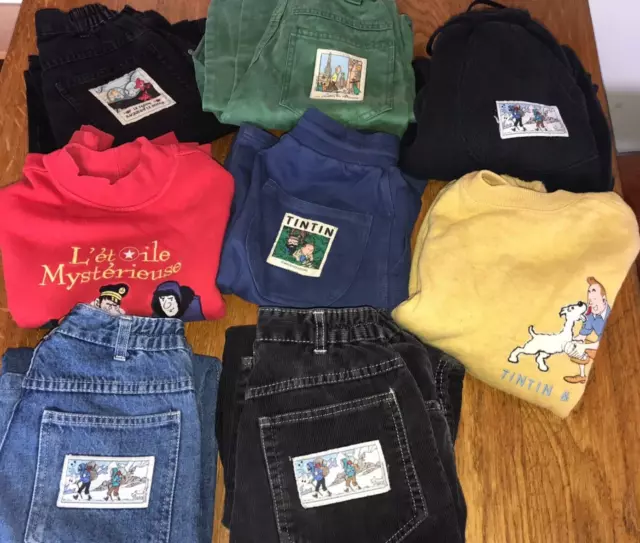 LOT VETEMENT VINTAGE pantalon ENFANT jean TINTIN au TIBET herge MOULINSART pull