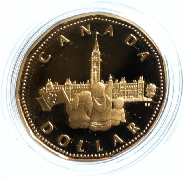 1992 CANADA Parliament Queen Elizabeth II Proof VINTAGE Gilt Dollar Coin i103953