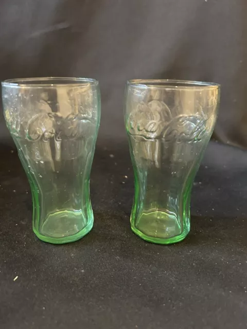 Vintage Coca-Cola Juice Glasses Libbey Small Green 6 oz. Set of 2 Coke 4.5" Tall