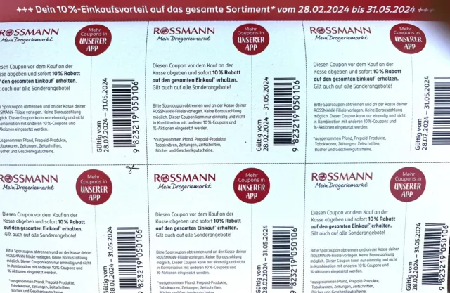 225 x Stück Rossmann Gutschein Sparen 10 %% Rabatt Coupon Einkauf bis 31 05 2024 3