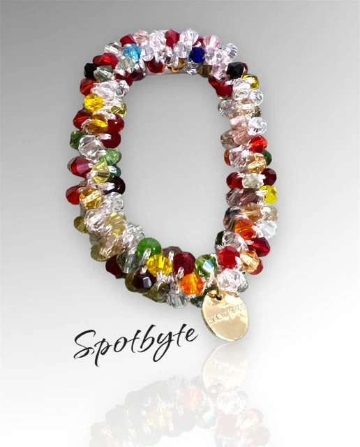 Bracciale Braccialetto elastico Donna multicolore colorato ciondolo color oro