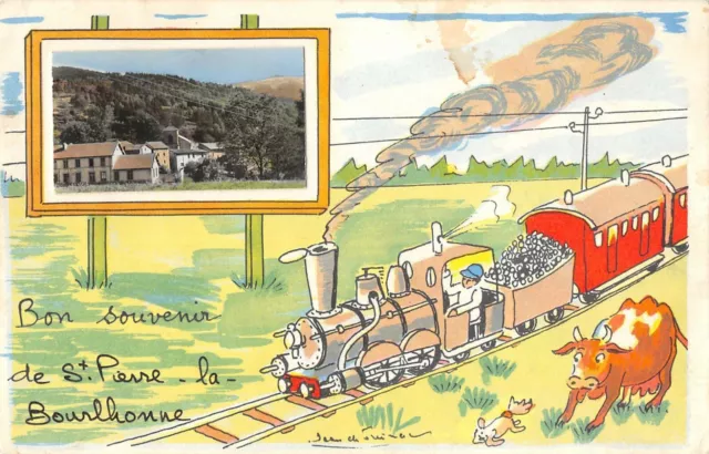 Cpa 63 Good Souvenir Of Saint Pierre La Bourlhonne Train