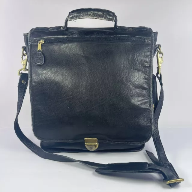 VTG Frye Black Leather Bag Messenger Laptop Pockets Strap Satchel Documents Bag