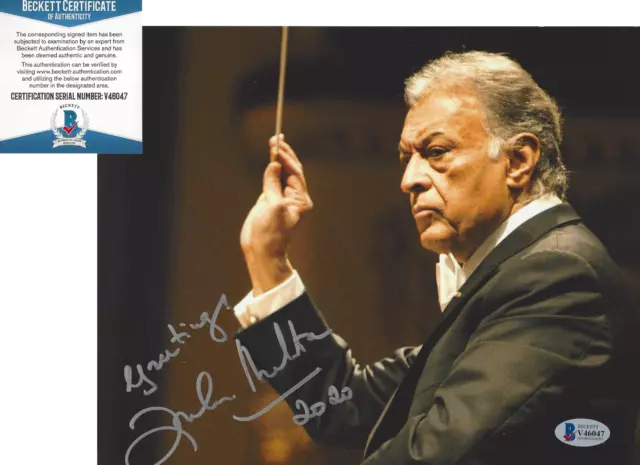 CONDUCTOR ZUBIN MEHTA SIGNED 8x10 PHOTO 3 THREE TENORS PAVAROTTI BECKETT COA BAS