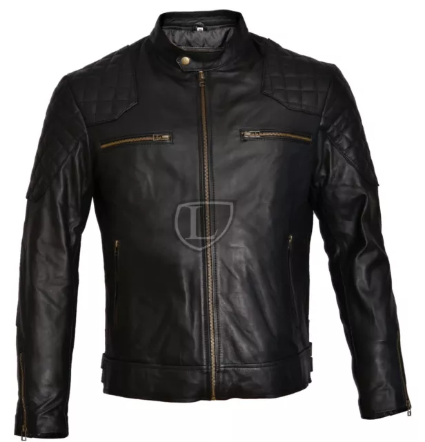 David Beckham Motor Biker Cafe Racer Real Leather Motorcycle Men's Black Jacket