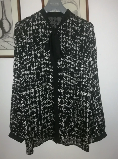 MARINA RINALDI Camicia nera con fantasia optical, taglia comoda 27 = IT 54/56