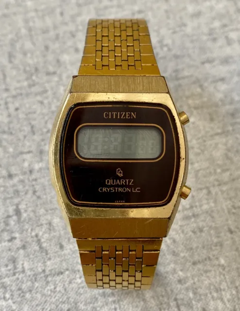 Vintage CITIZEN Quartz Crystron LC 50-6125 Watch Mens Gold Case To Restore