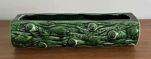 Vintage Dartmouth Pottery Log Effect Vase Planter Posy Trough Green 108 is 31cm