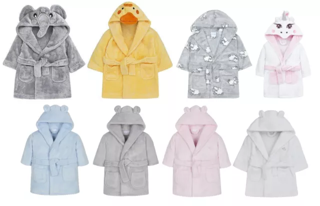 Baby Boys Girls Novelty or Plain Hooded Dressing Gowns / Bathrobes ~ 0-24 months