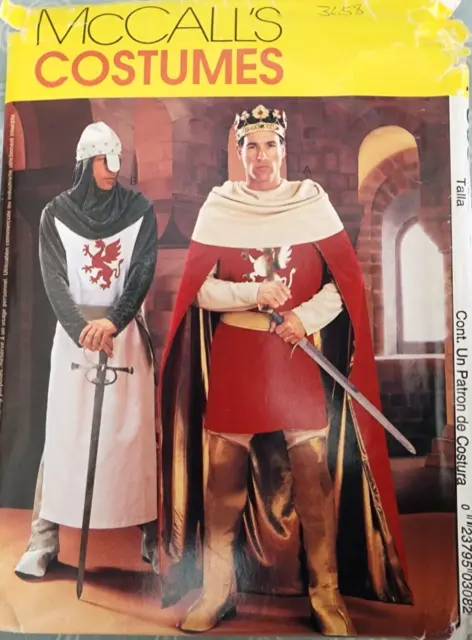 M3658 Sewing Pattern Men's Costume Medieval Knight King Arthur Sz 42-48 McCall's