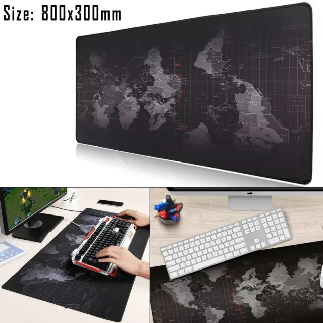 Gaming Mouse Mat XL Large World Map 800x300mm Pad PC Desktop Table Laptop Mac