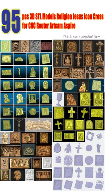 90+ pcs 3D STL Models Religion Jesus Icon Cross for CNC Router Artcam Aspire