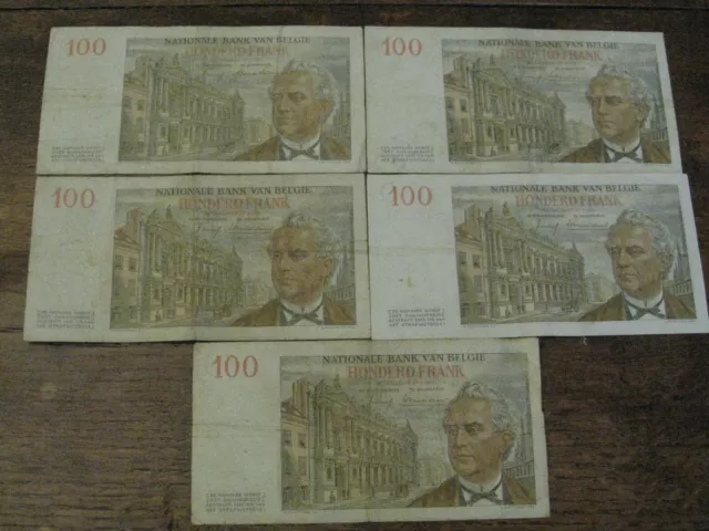 BELGIQUE: 5 Billets de 100 Francs Type: CENTENAIRE 2