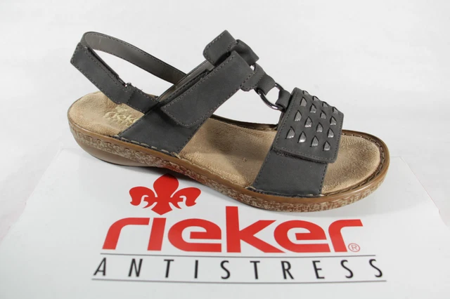 Rieker Sandale Femmes Sandales Sandalette Sandalettes Chaussures Gris 62883 Neuf
