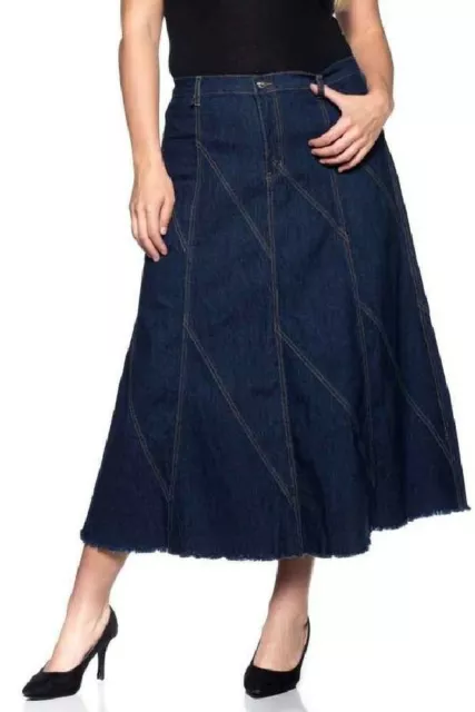 Women's Plus Size Mid Rise A-Line Long Jeans Maxi Denim Skirt