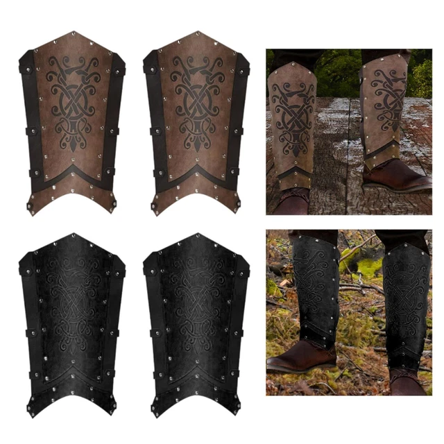 GORGECRAFT Lot de 2 guêtres médiévales de pirate, style viking, style steampunk, en similicuir marron noix de coco, avec boucle de ceinture réglable, pour Halloween, LARP, chevalier, costumade