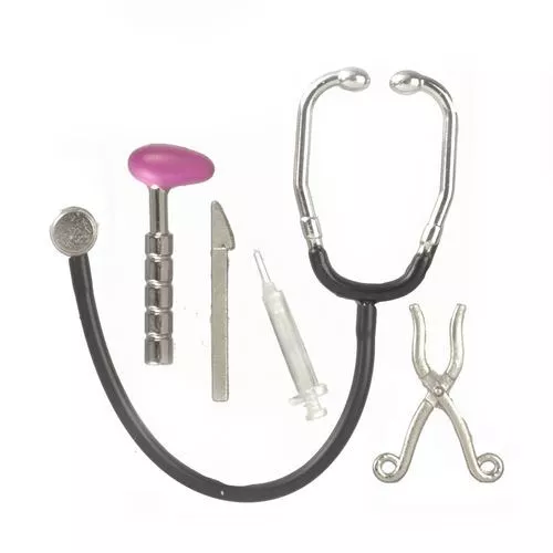 Dollhouse Accessory Doctors Set Stethoscope Injection Scissors Knee Hammer