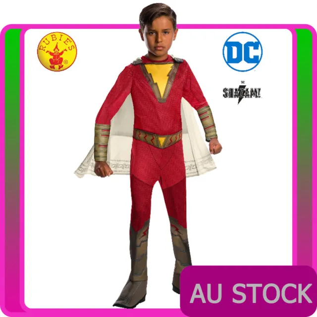 Licensed Shazam Classic Costume Red Captain Marvel Child Kids Superhero Jumpsuit