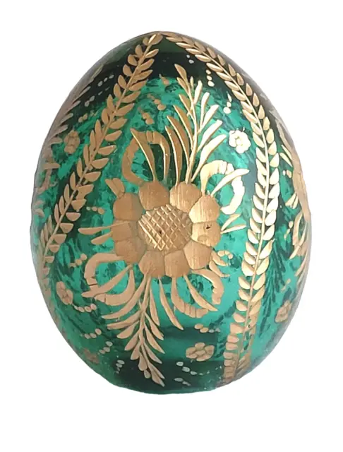 Copie œuf Fabergé vert en verre - Fleurs
