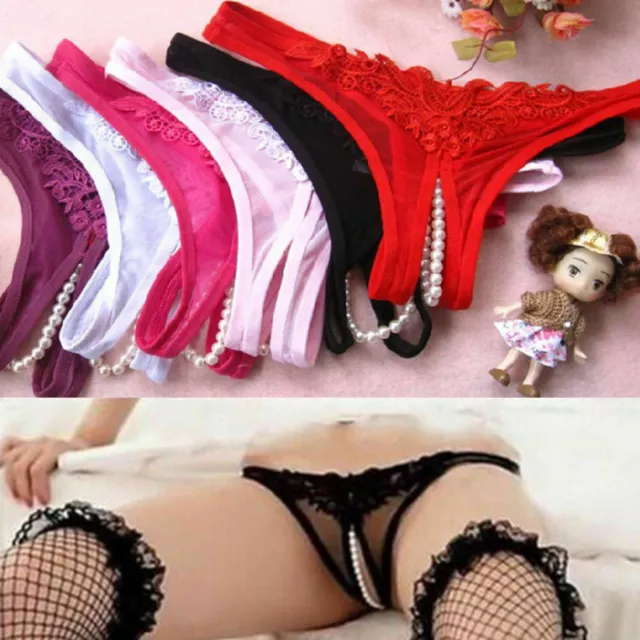 Pearl String Sex Woman Lace Panties Hollow Underwear Thongs