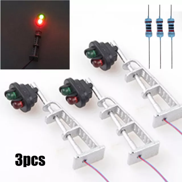 3*Model Railroad N Scale 1:87 Track Signals 2-LEDs Green Red Block Lights Lamp