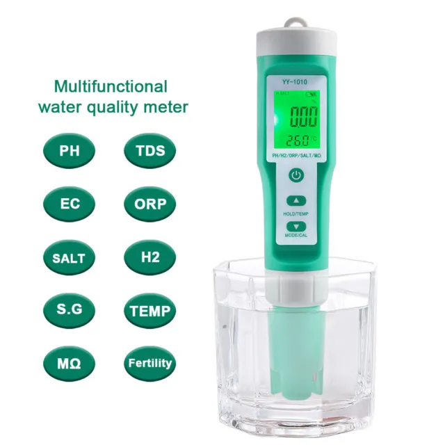 10 IN 1 Aquarium Water Quality Tester 10in1 PH EC TDS ORP H2 Temperature Meter