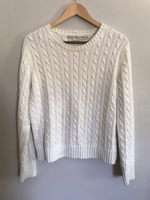 Tommy Hilfiger Size L Off-White/Cream Cable Knit Sweater 100% Cotton