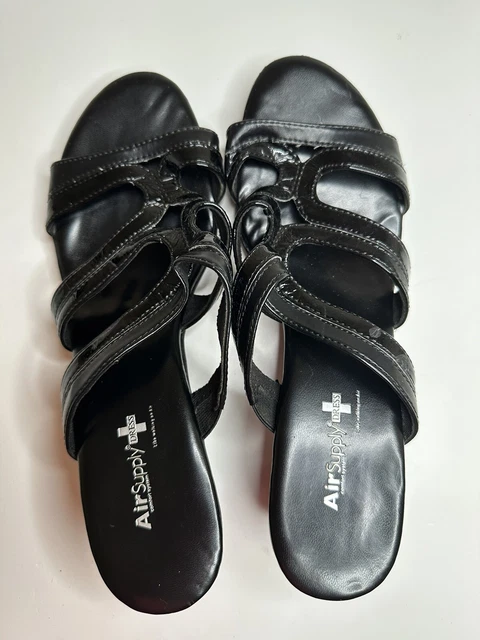 AIR SUPPLY PLUS Comfort System Black Sandals Womens Size 9.5M Open