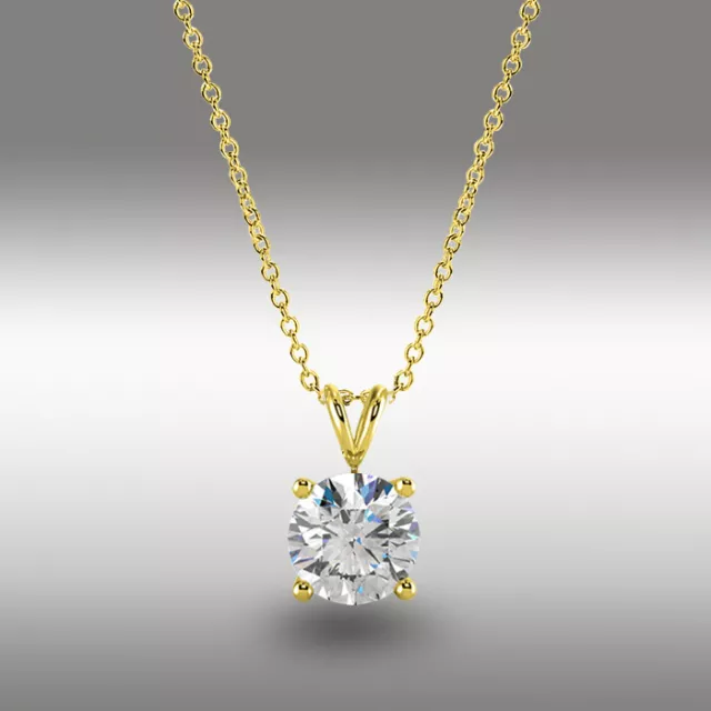 1.25 Ct Round Brilliant Cut GRA MOISSANITE 16+2 Solid 14k Yellow Gold Necklace