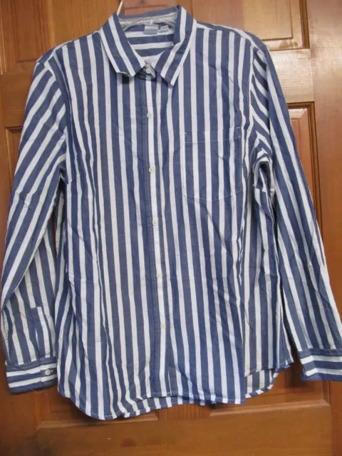 Gap Women's Cotton Blue & White Stripe Long Sleeve Button Blouse Size Large