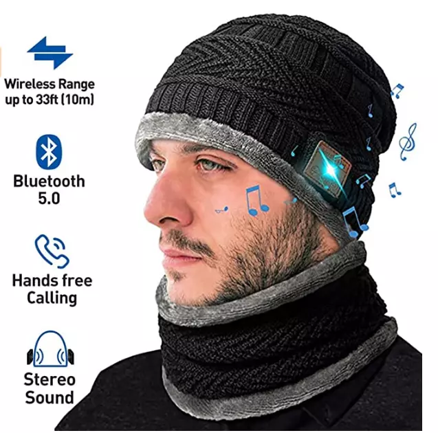 Cappello cuffia Bluetooth con Sciarpa, Uomo Donna Invernali in Maglia, Bluetooth 2