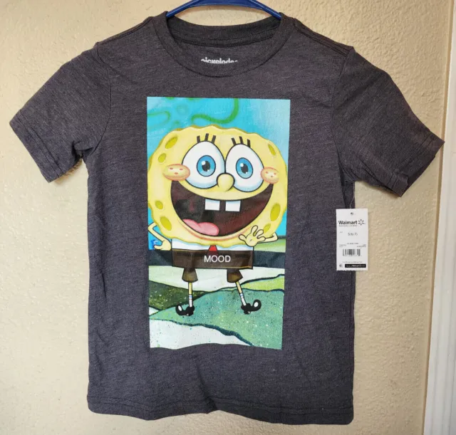 Nickelodeon Spongebob Mood Oh Snap Chat Boy's Gray T-Shirt Size S 6-7 BRAND NEW